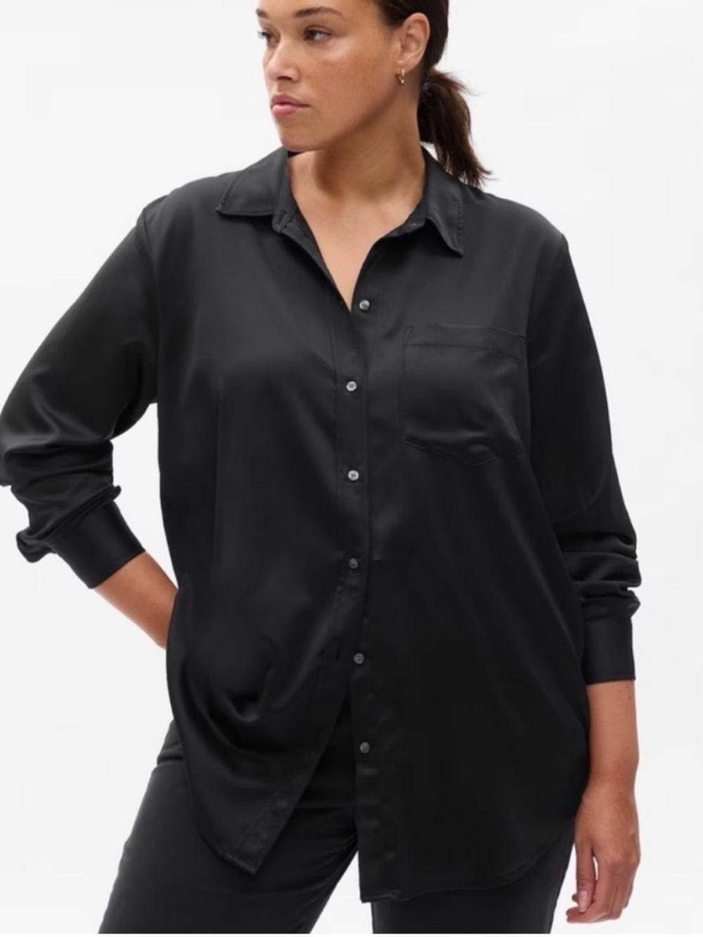 Gap Black Satin Boyfriend Button Down Shirt